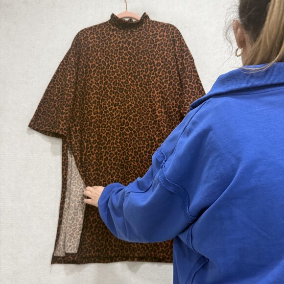 Dressed In Lala Dress Womens Large Brown Leopard Mock Neck Oversized Tunic - Picture 4 of 8